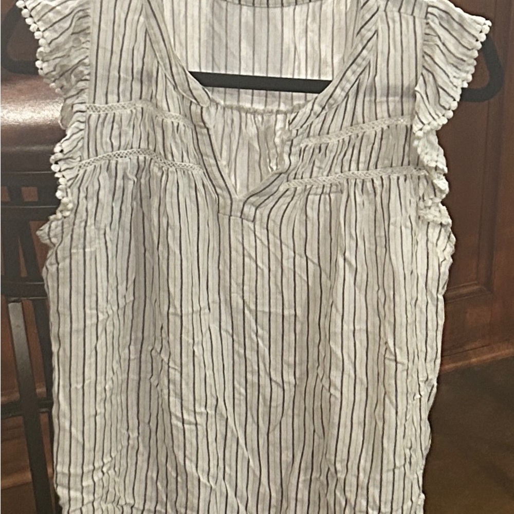 Striped White and Gray Women's Top
